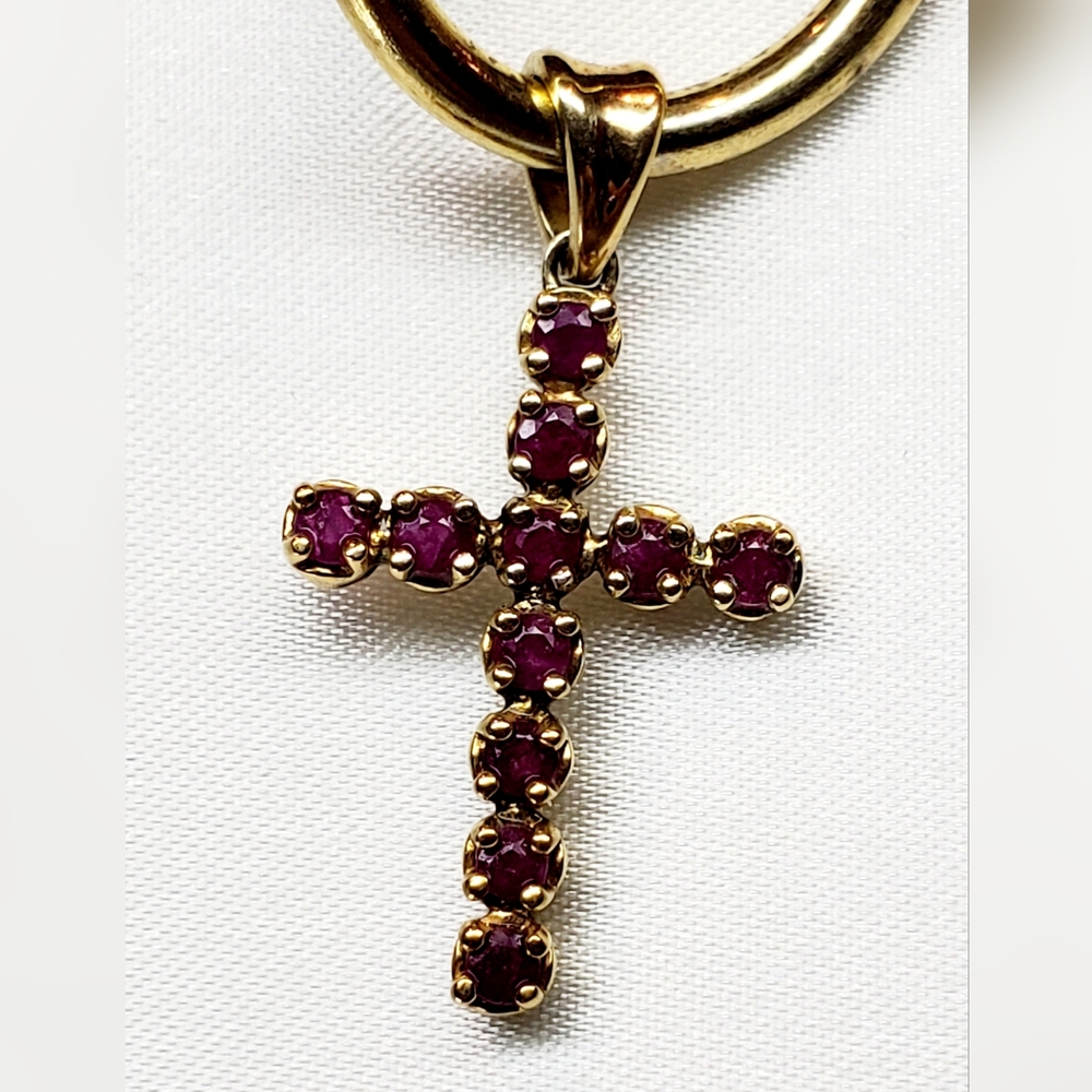 Natural Diamond Cut Amethyst Cross Pendant 925 Sterling Silver 14k Gold Overlay
